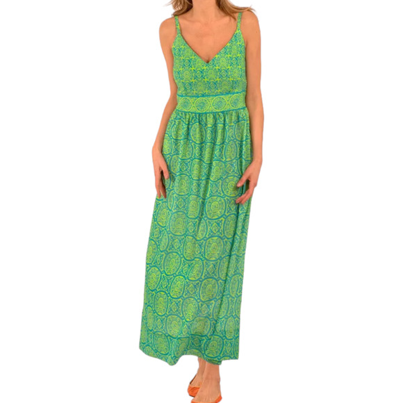 Gretchen Scott Fiesta Time Maxi Dress Sultan's Dining Room Turquoise Lime NEW M - Picture 1 of 12